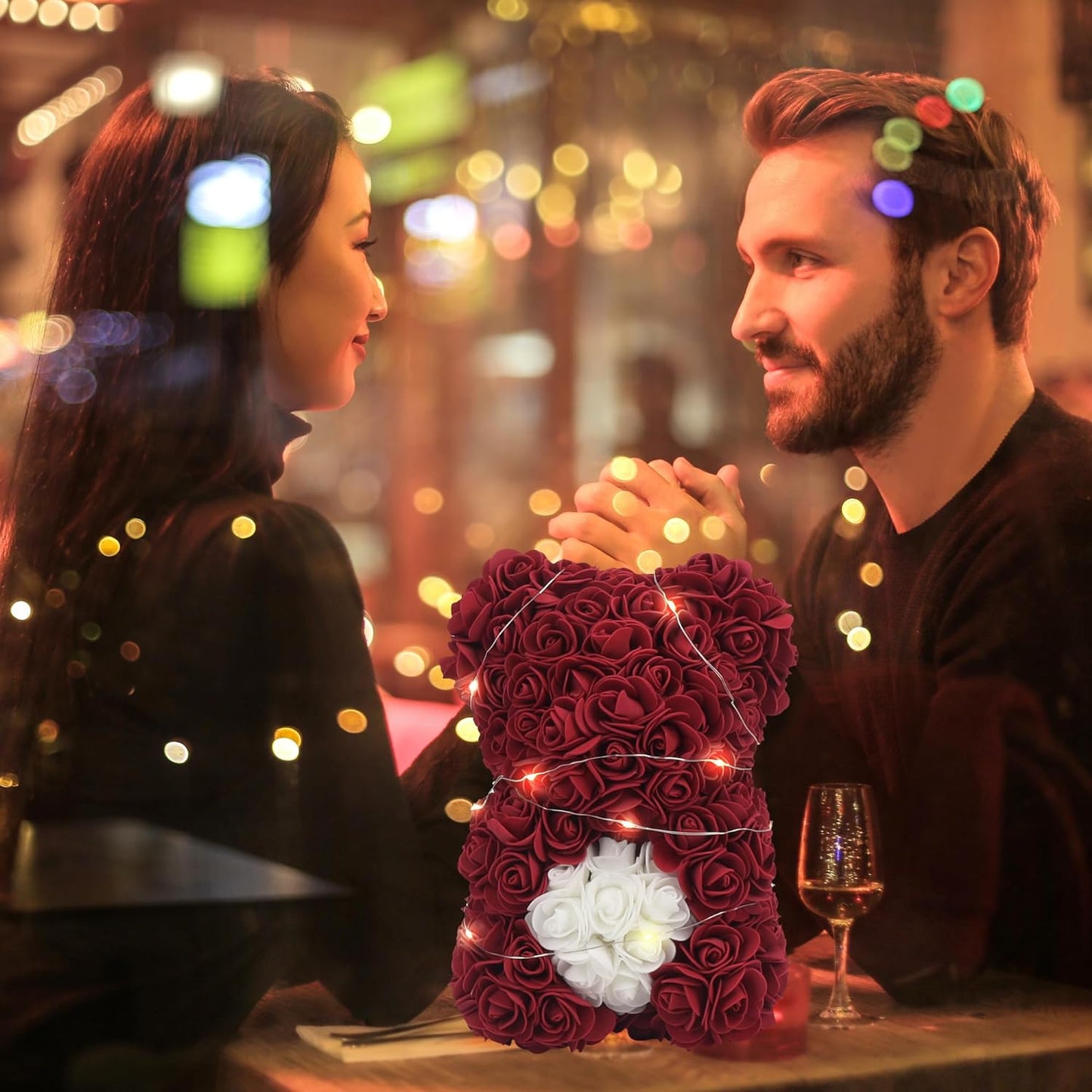 Valentines Day Gifts for Her, Rose Flower Bear -10Inch Rose Teddy Bear - over 250 Dozen Flowers - Gifts for Mom, Birthday Gifts for Women, Girlfriend Gifts- W/Clear Gift Box(Burgundy)